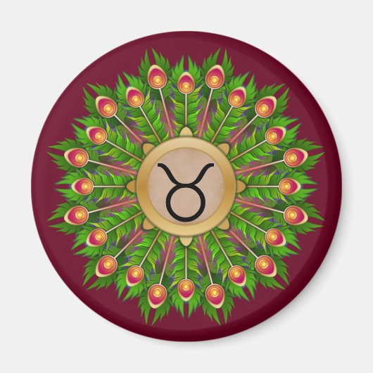 Peacock Feather Wreath Zodiac Sign Taurus Magneet (Voorkant)