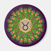 Peacock Feather Wreath Zodiac Sign Taurus Magneet (Voorkant)