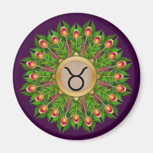 Peacock Feather Wreath Zodiac Sign Taurus Magneet