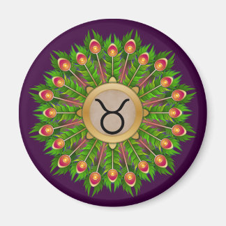 Peacock Feather Wreath Zodiac Sign Taurus Magneet