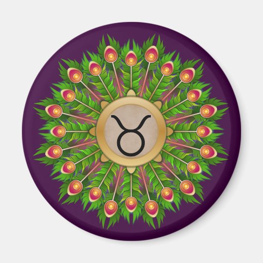 Peacock Feather Wreath Zodiac Sign Taurus Magneet (Voorkant)