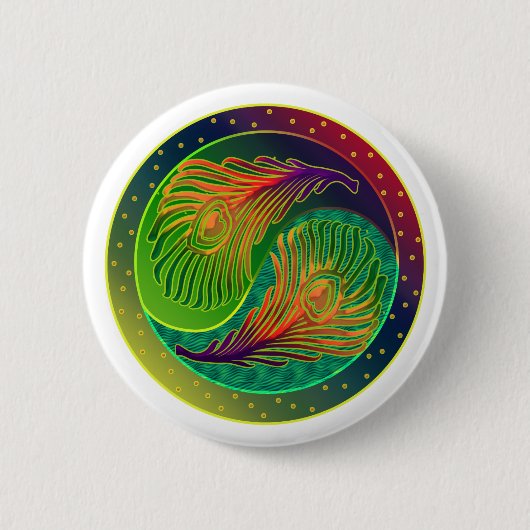 Peacock Feather Yin Yang 3 Ronde Button 5,7 Cm (Voorkant)