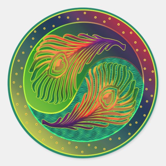 Peacock Feather Yin Yang 3 Ronde Sticker (Voorkant)