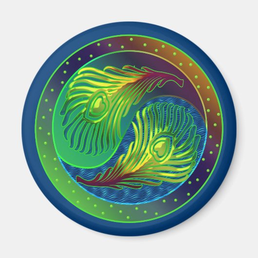 Peacock Feather Yin Yang 4 Magneet (Voorkant)