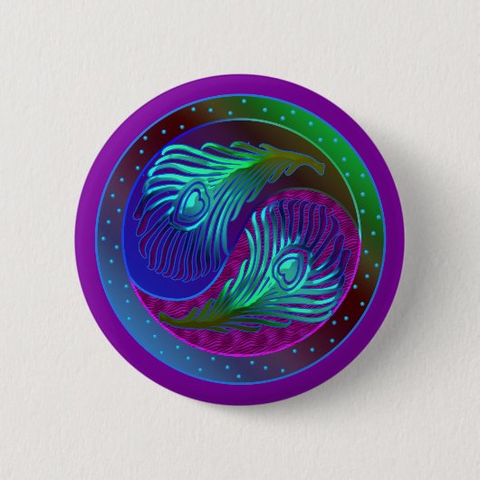 Peacock Feather Yin Yang 5 Ronde Button 5,7 Cm (Voorkant)