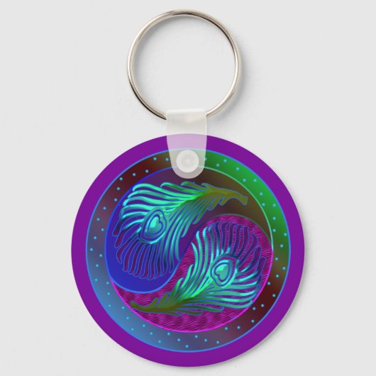 Peacock Feather Yin Yang 5 Sleutelhanger (Voorkant)