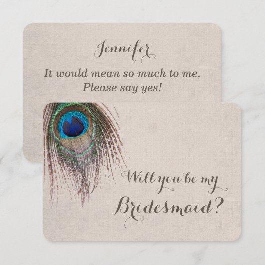 Peacock Feather zal je mijn Bridesmaid zijn Kaart (Voorkant / Achterkant)