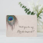Peacock Feather zal je mijn Bridesmaid zijn Kaart (Staand voorkant)