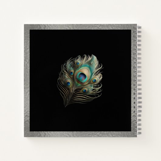 Peacock Feather, Zilveren Rand Zachte Hoesjes Sche Notitieboek (Achterkant)