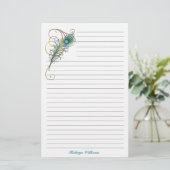 Peacock Feathered Blauwgroen en Golden Lined Briefpapier (Staand voorkant)