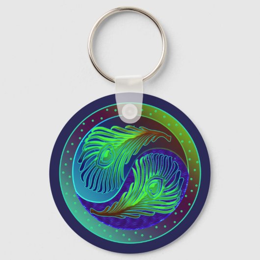 Peacock Feathers 1 Yin Yang Sleutelhanger (Voorkant)