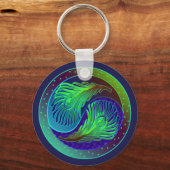 Peacock Feathers 1 Yin Yang Sleutelhanger (Voorkant)
