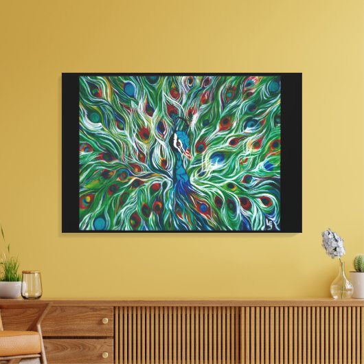 Peacock Feathers 36 x 24-inch Premium Canvass Prin Canvas Afdruk (Insitu (Woonkamer))