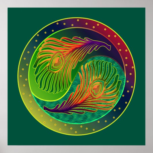 Peacock Feathers 3 Yin Yang Poster (Voorkant)
