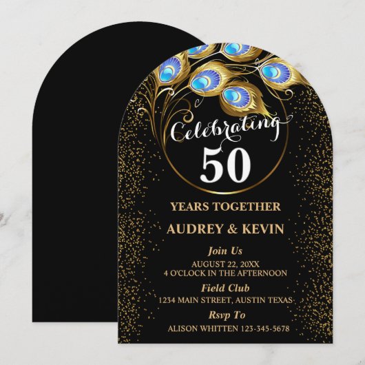 Peacock Feathers 50ste bruiloft Jubileum Kaart (Voorkant / Achterkant)