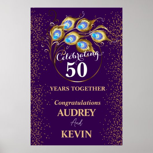 Peacock Feathers 50ste bruiloft Jubileum Poster (Voorkant)