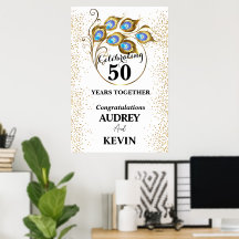 Peacock Feathers 50th Wedding Jubileum Poster