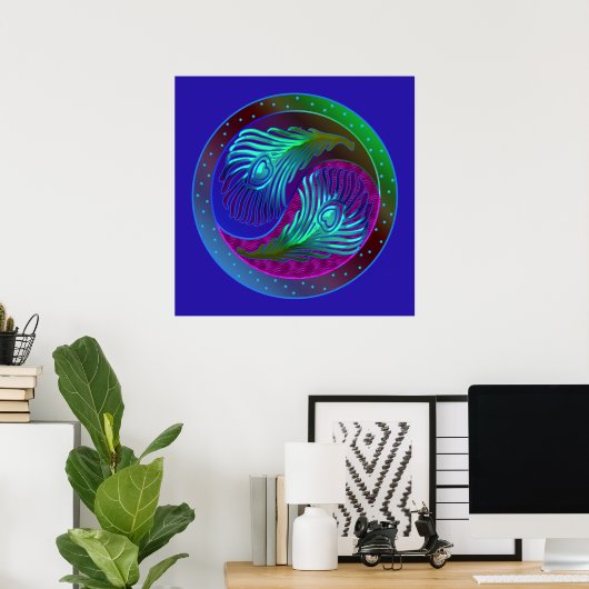Peacock Feathers 5 Yin Yang Poster (Thuiskantoor)