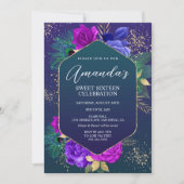 Peacock Feathers and Floral Birthday Invitation Kaart (Voorkant)