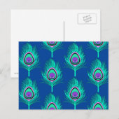 Peacock Feathers, Aqua on Deep Cobalt Blue Briefkaart (Voorkant / Achterkant)