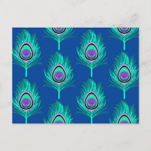 Peacock Feathers, Aqua on Deep Cobalt Blue Briefkaart
