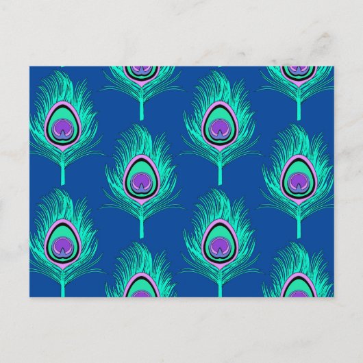 Peacock Feathers, Aqua on Deep Cobalt Blue Briefkaart (Voorkant)