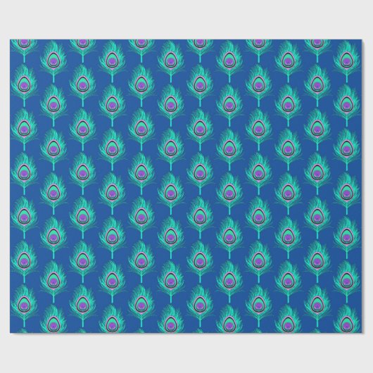 Peacock Feathers, Aqua on Deep Cobalt Blue Cadeaupapier (Vlak)