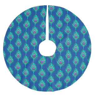 Peacock Feathers, Aqua on Deep Cobalt Blue Kerstboom Rok