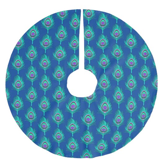 Peacock Feathers, Aqua on Deep Cobalt Blue Kerstboom Rok (Voorkant)
