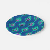 Peacock Feathers, Aqua on Deep Cobalt Blue Papieren Bordje (Gekanteld)