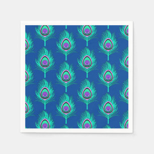 Peacock Feathers, Aqua on Deep Cobalt Blue Servetten