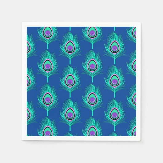Peacock Feathers, Aqua on Deep Cobalt Blue Servetten (Voorkant)