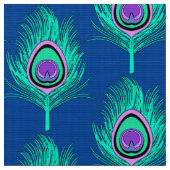 Peacock Feathers, Aqua on Deep Cobalt Blue Stof (Close Up)