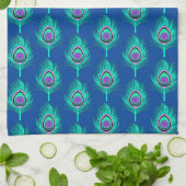 Peacock Feathers, Aqua on Deep Cobalt Blue Theedoek (Gevouwen)