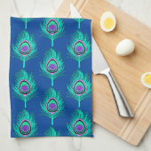 Peacock Feathers, Aqua on Deep Cobalt Blue Theedoek (Quarter Fold)