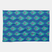 Peacock Feathers, Aqua on Deep Cobalt Blue Theedoek (Horizontaal)