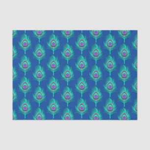 Peacock Feathers, Aqua on Deep Cobalt Blue Tissuepapier