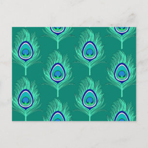 Peacock Feathers, Aqua on Turquoise / Peacock Briefkaart