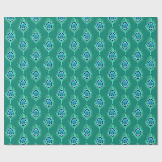 Peacock Feathers, Aqua on Turquoise / Peacock Cadeaupapier (Vlak)