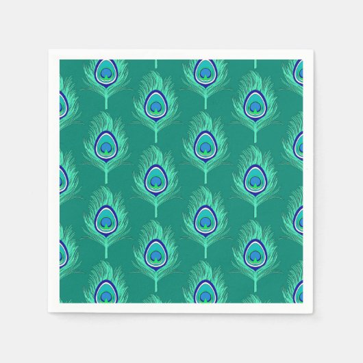 Peacock Feathers, Aqua on Turquoise / Peacock Servet (Voorkant)