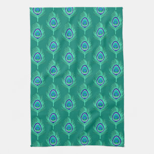 Peacock Feathers, Aqua on Turquoise / Peacock Theedoek