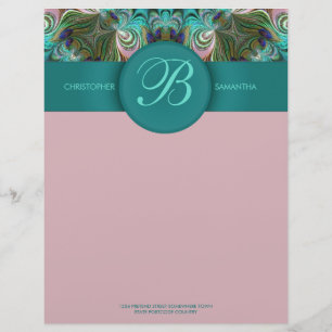 Peacock Feathers Art Monogram Letterhead Briefhoofd