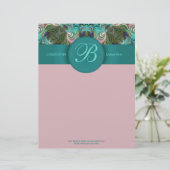 Peacock Feathers Art Monogram Letterhead Briefhoofd (Staand voorkant)