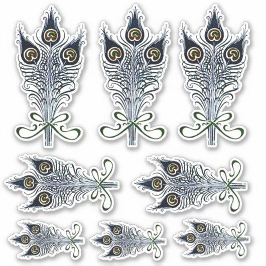 Peacock Feathers  Art Nouveau Design Sticker (Voorkant)