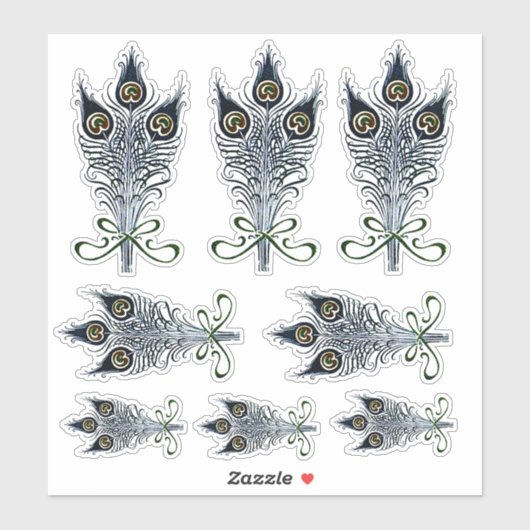 Peacock Feathers  Art Nouveau Design Sticker (Vel)