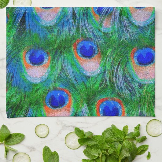 Peacock Feathers Art Theedoek (Gevouwen)