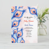 Peacock Feathers Baby shower Invitation Kaart (Staand voorkant)
