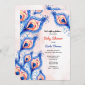 Peacock Feathers Baby shower Invitation Kaart (Voorkant / Achterkant)