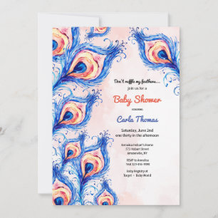 Peacock Feathers Baby shower Invitation Kaart