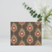 Peacock Feathers, beige op donkerchocolade bruin Briefkaart (Staand voorkant)